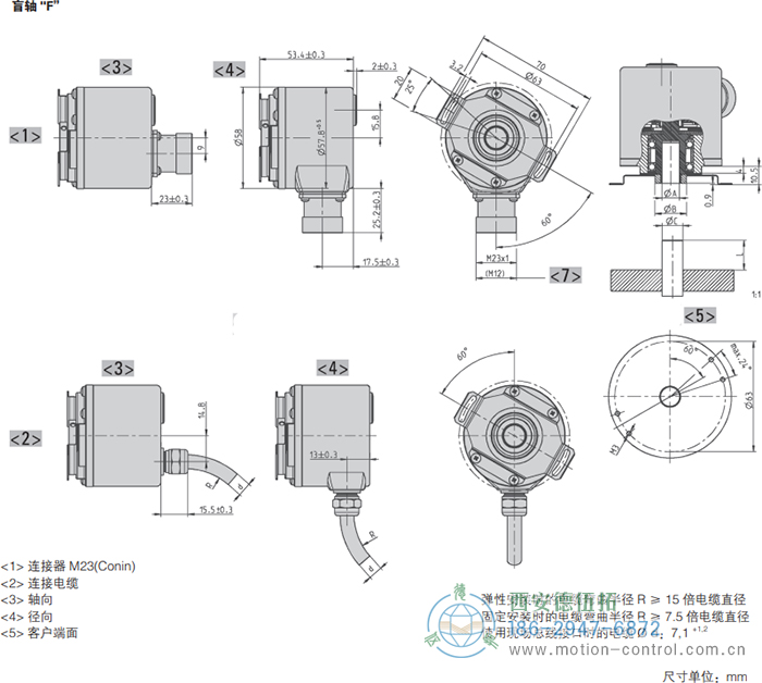 AC58-CC-Link光電絕對(duì)值通用編碼器外形及安裝尺寸(盲軸F) - 西安德伍拓自動(dòng)化傳動(dòng)系統(tǒng)有限公司