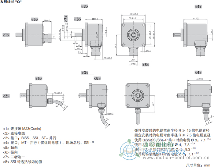 AC58-DeviceNet光電絕對(duì)值通用編碼器外形及安裝尺寸(方形法蘭Q) - 西安德伍拓自動(dòng)化傳動(dòng)系統(tǒng)有限公司