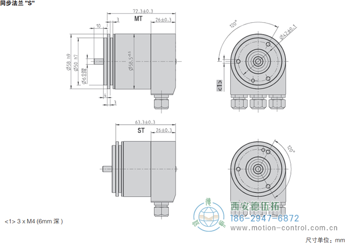 AC58-DeviceNet光電絕對(duì)值通用編碼器外形及安裝尺寸(同步法蘭S) - 西安德伍拓自動(dòng)化傳動(dòng)系統(tǒng)有限公司