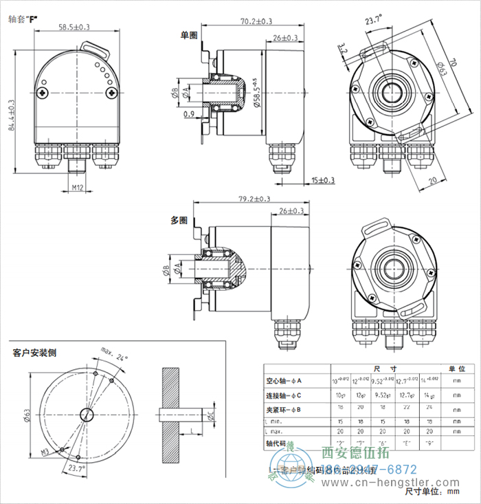 AC58-EtherCAT光電絕對(duì)值通用編碼器外形及安裝尺寸(軸套F) - 西安德伍拓自動(dòng)化傳動(dòng)系統(tǒng)有限公司