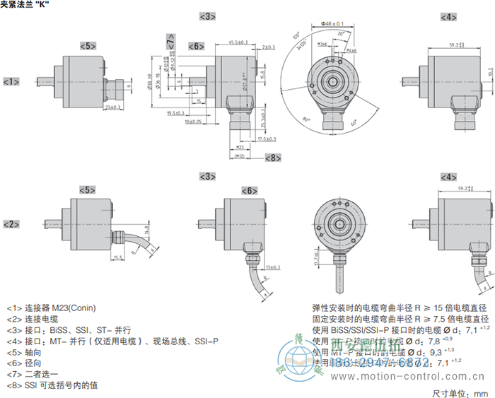 AC58-SUCOnet光電絕對值通用編碼器外形及安裝尺寸(夾緊法蘭K) - 西安德伍拓自動化傳動系統(tǒng)有限公司