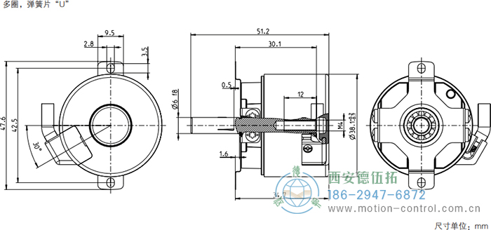 AD34光電絕對值電機反饋編碼器外形及安裝尺寸(多圈，彈簧片U) - 西安德伍拓自動化傳動系統(tǒng)有限公司