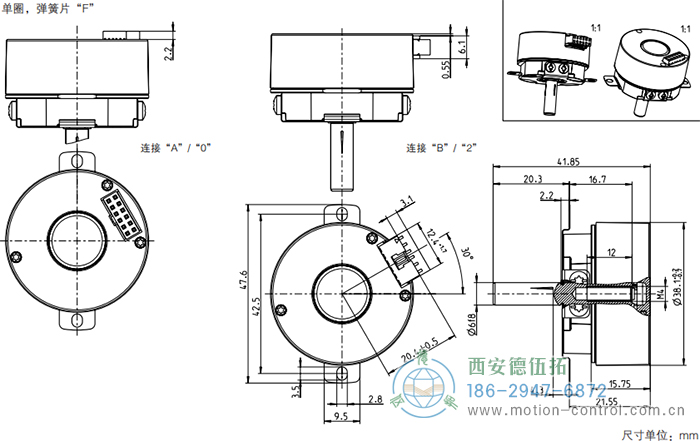 AD34光電絕對值電機反饋編碼器外形及安裝尺寸(單圈，彈簧片F(xiàn)) - 西安德伍拓自動化傳動系統(tǒng)有限公司