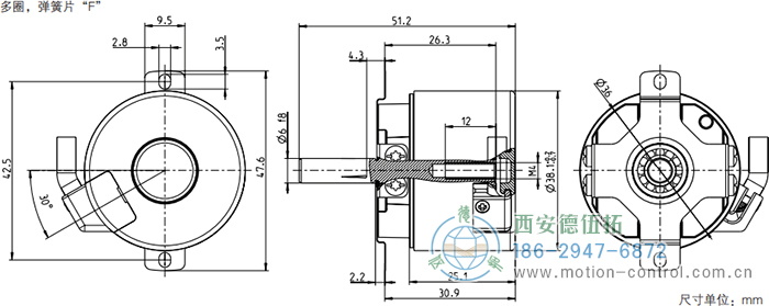 AD34光電絕對值電機反饋編碼器外形及安裝尺寸(多圈，彈簧片F(xiàn)) - 西安德伍拓自動化傳動系統(tǒng)有限公司