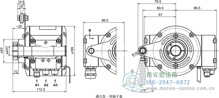 HMG10P-T - EtherCAT絕對值重載編碼器外形及安裝尺寸(通孔型) - 西安德伍拓自動化傳動系統(tǒng)有限公司