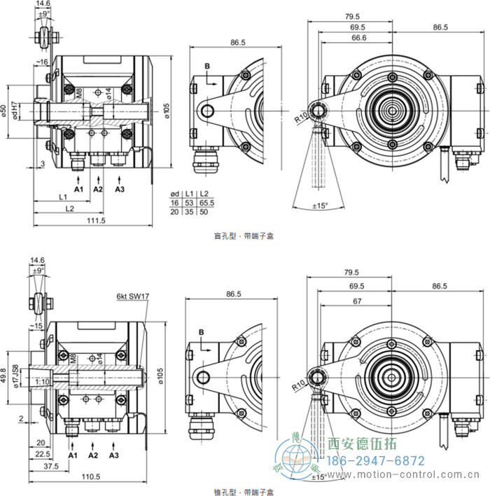 HMG10-B - PROFINET絕對(duì)值重載編碼器外形及安裝尺寸(盲孔型或錐孔型) - 西安德伍拓自動(dòng)化傳動(dòng)系統(tǒng)有限公司