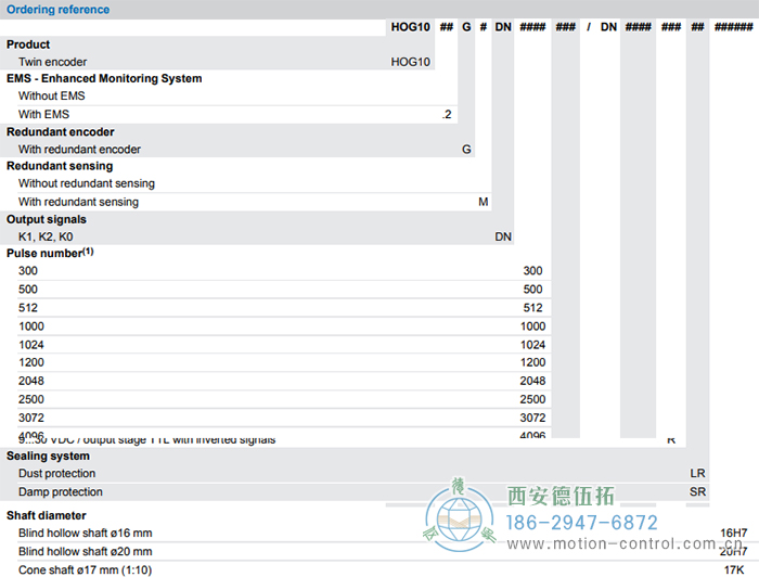 HOG10增量重載編碼器訂貨選型參考(雙編碼器含兩路電氣獨立的系統(tǒng)) - 西安德伍拓自動化傳動系統(tǒng)有限公司