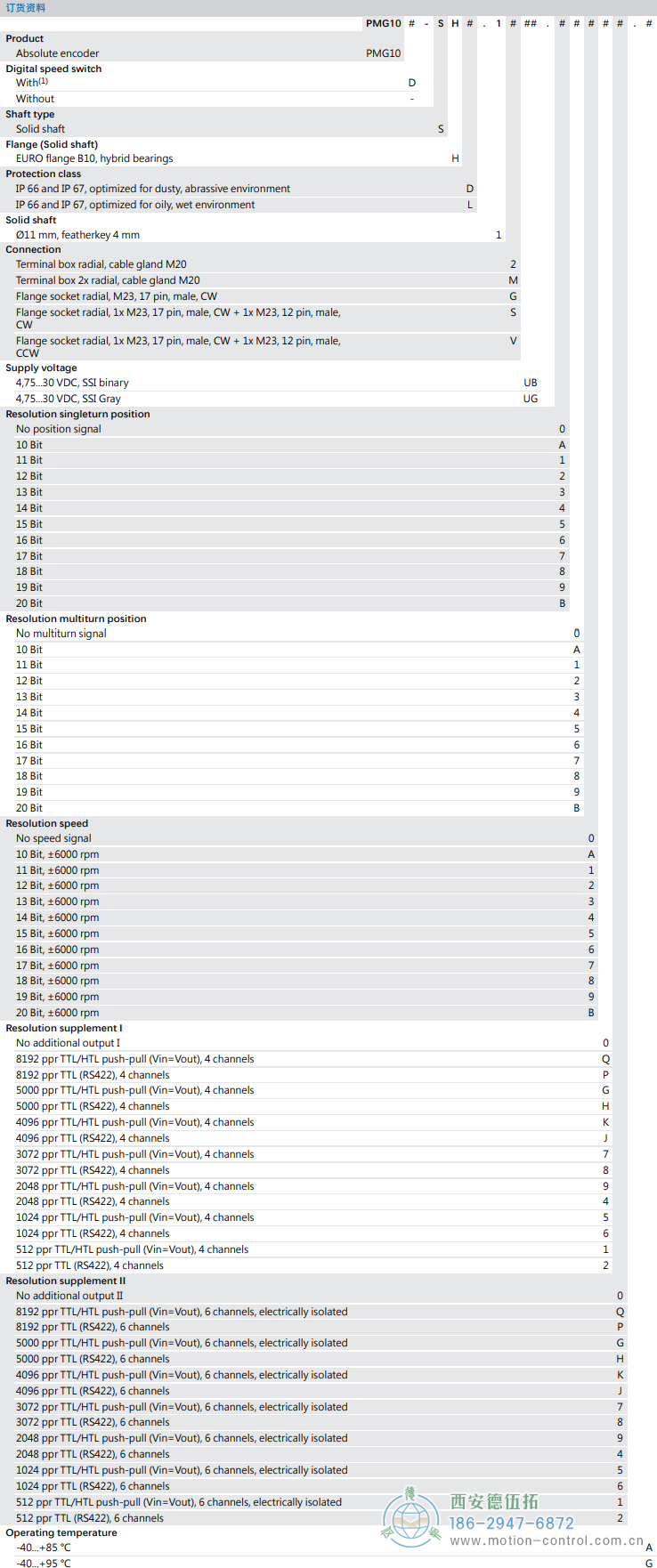 PMG10 - SSI絕對值重載編碼器訂貨選型參考(?11 mm實(shí)心軸，帶歐式法蘭B10或外殼支腳 (B3)) - 西安德伍拓自動化傳動系統(tǒng)有限公司