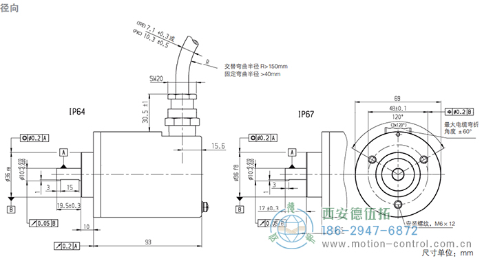 RX70/RX71增量防爆編碼器外形及安裝尺寸|連接：徑向 - 西安德伍拓自動(dòng)化傳動(dòng)系統(tǒng)有限公司